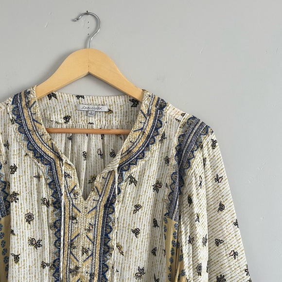 John Mark | Yellow & Blue Patterned 3/4 Length Sleeve Shirt - Picture 2 of 7
